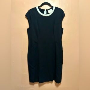 Kate Spade Mod Black Dress, White/Off White Scoop Neck Zipper, Pockets, Size 12